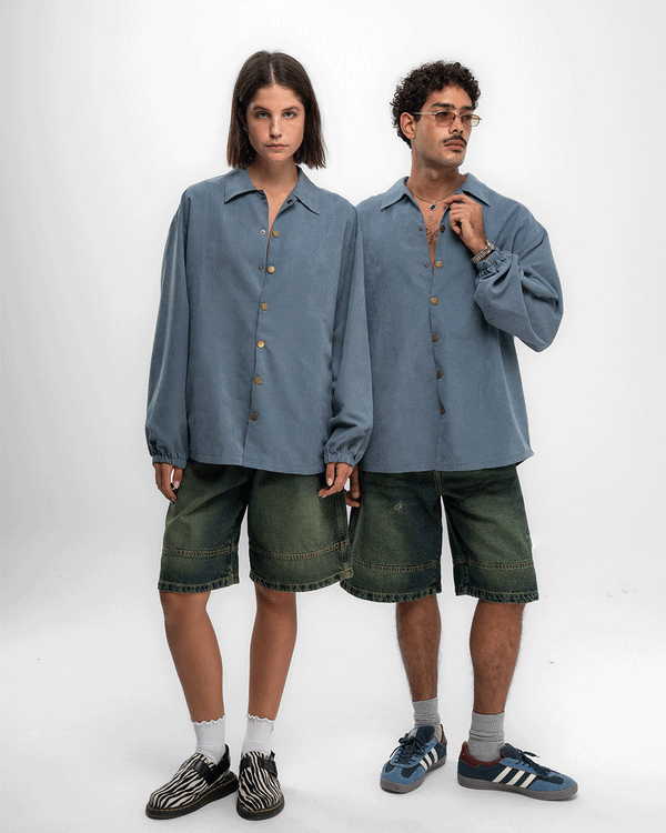 Blue Oversized Textured Windbreaker