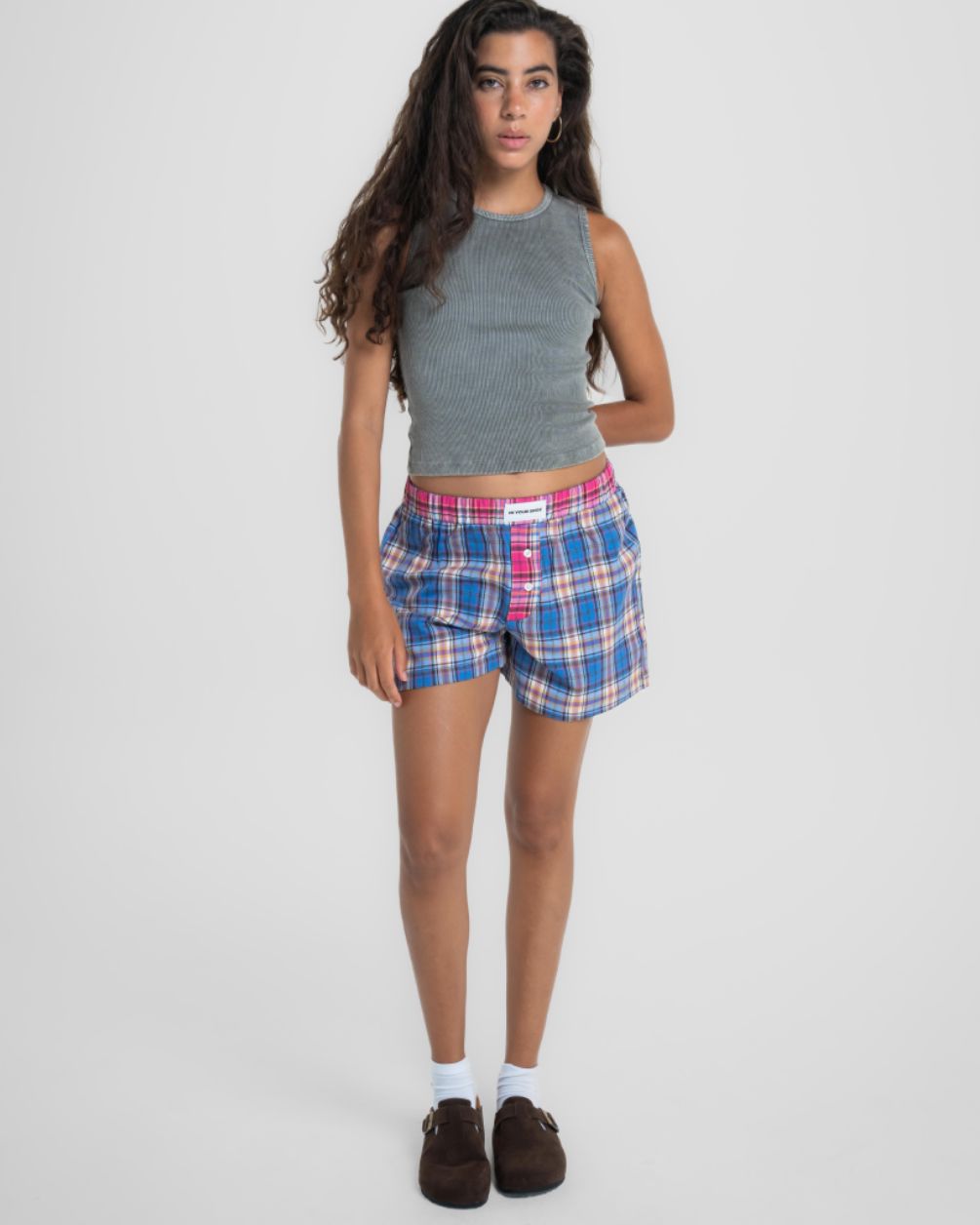 Blue Pink Multicolor Plaid Boxer Shorts Boxer Shorts IN YOUR SHOE S
