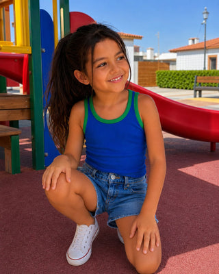 Blue Ribbed Kids Tank Top Kids Tops IN YOUR SHOE 4-5