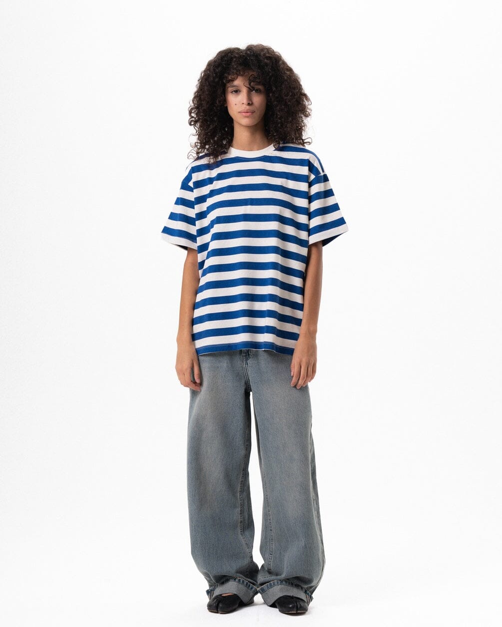 Blue Striped Oversized Tee Striped Oversized Tees IN YOUR SHOE