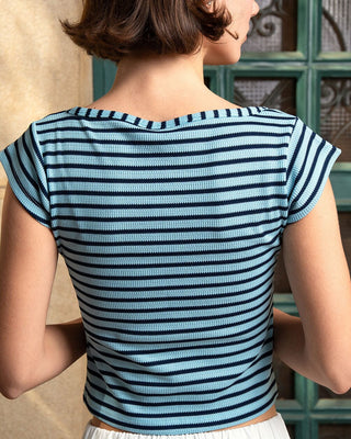 Blue Stripped Square Neck Top Tops IN YOUR SHOE