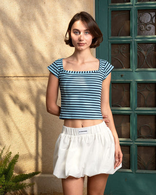 Blue Stripped Square Neck Top Tops IN YOUR SHOE