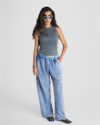 Blue Washed Wide Leg Swants Swants IN YOUR SHOE S