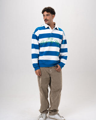 Blue & White Striped Statement Oversized Rugby Polo Polo T-Shirts IN YOUR SHOE L