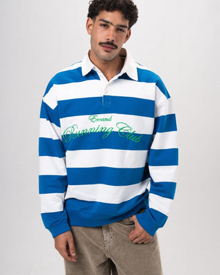 Blue & White Striped Statement Oversized Rugby Polo Polo T-Shirts IN YOUR SHOE M