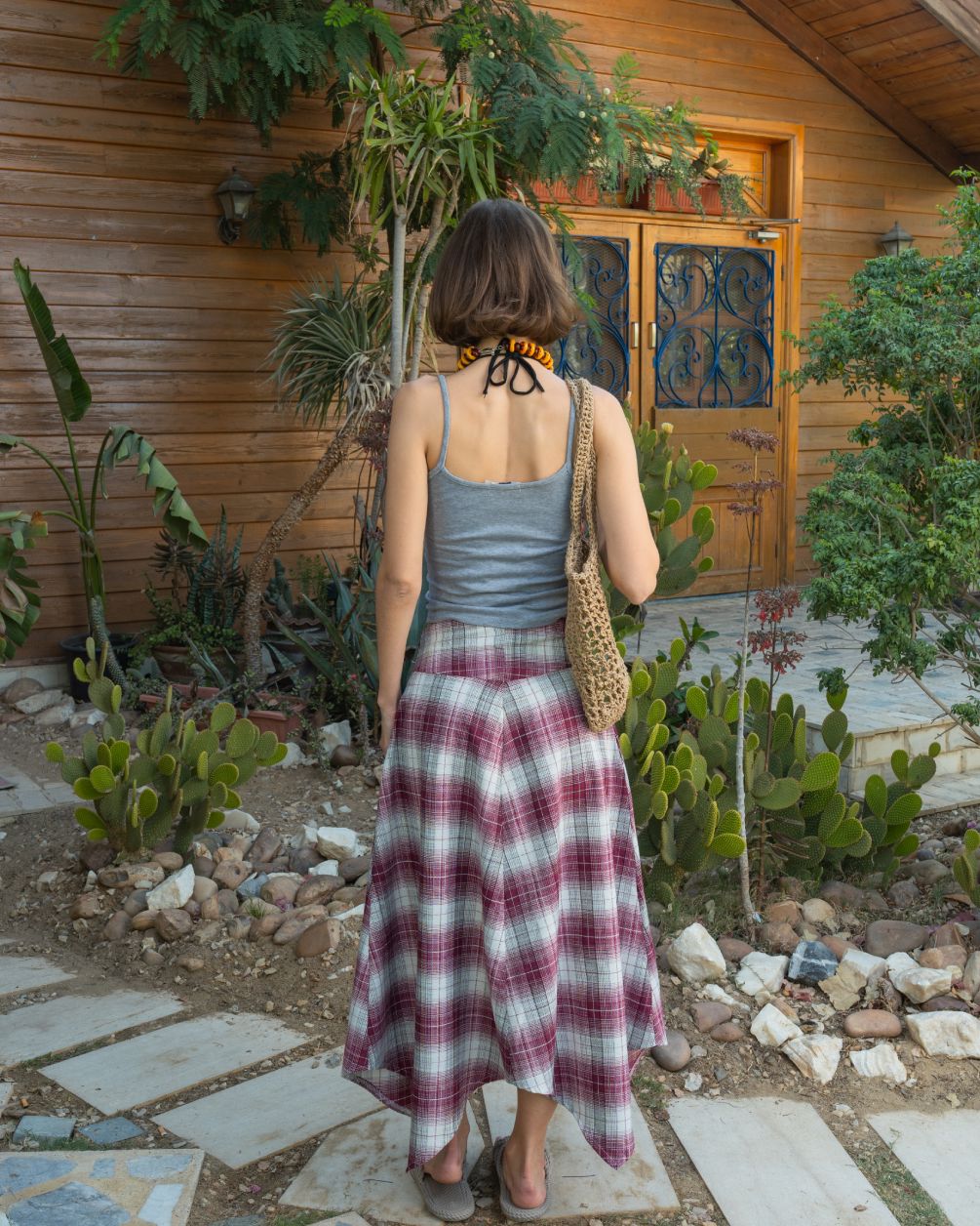 Brick Plaid Asymmetric Cross Skirt Skirt IN YOUR SHOE