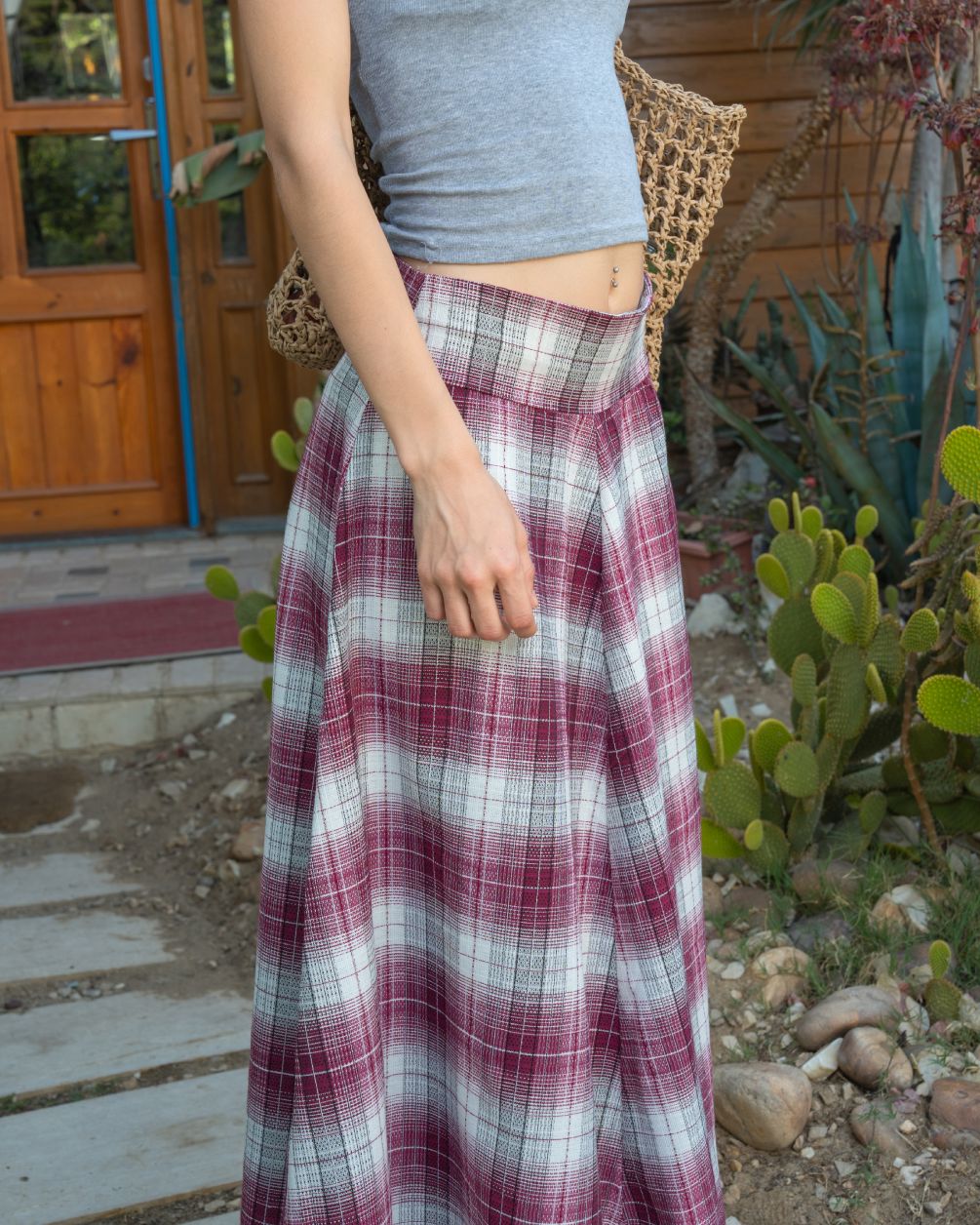 Brick Plaid Asymmetric Cross Skirt Skirt IN YOUR SHOE