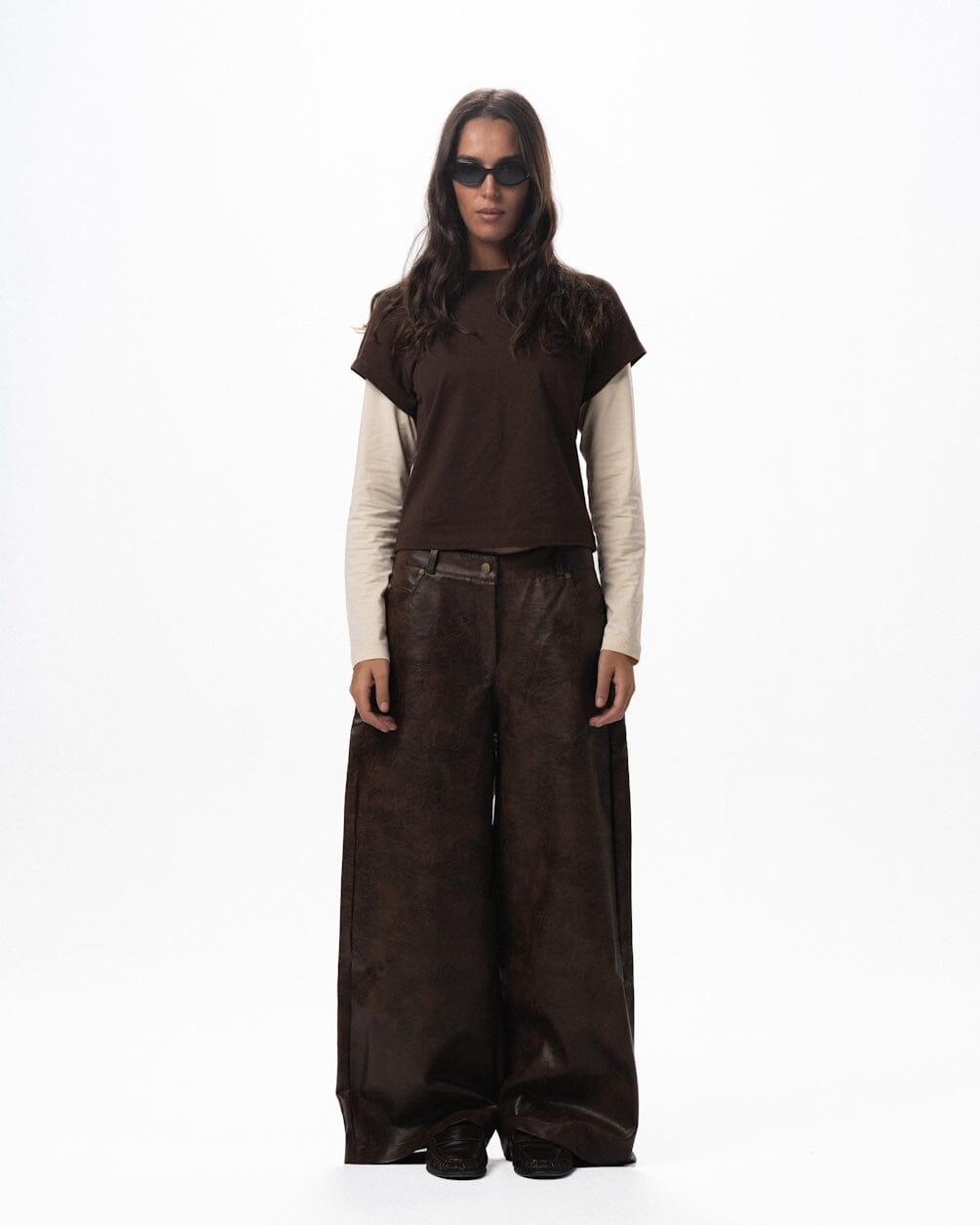 Brown Double Layered Long Sleeve Top Long Sleeve Tops IN YOUR SHOE L