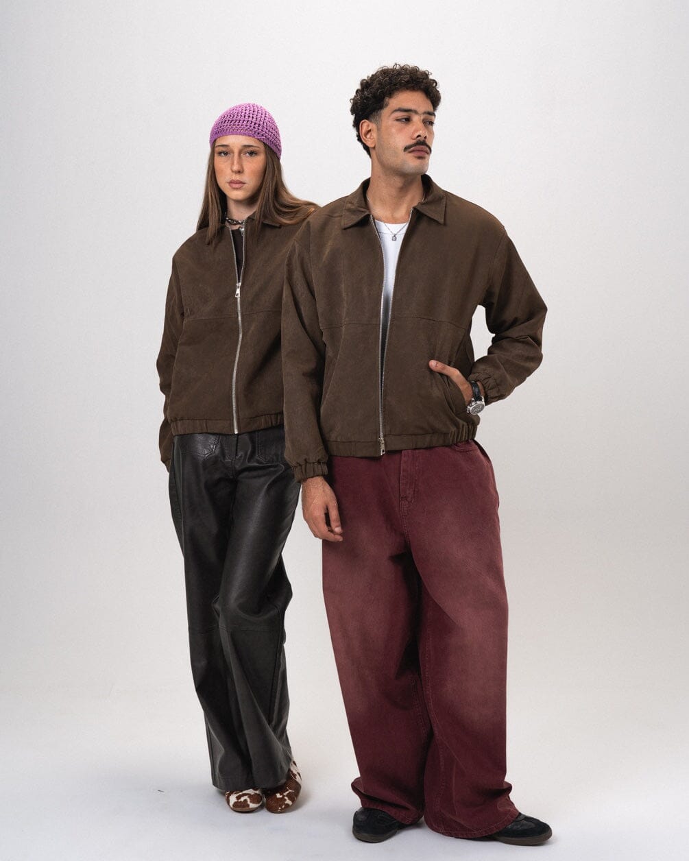 Brown Embroidered Oversized Leather Jacket Leather Jacket IN YOUR SHOE S