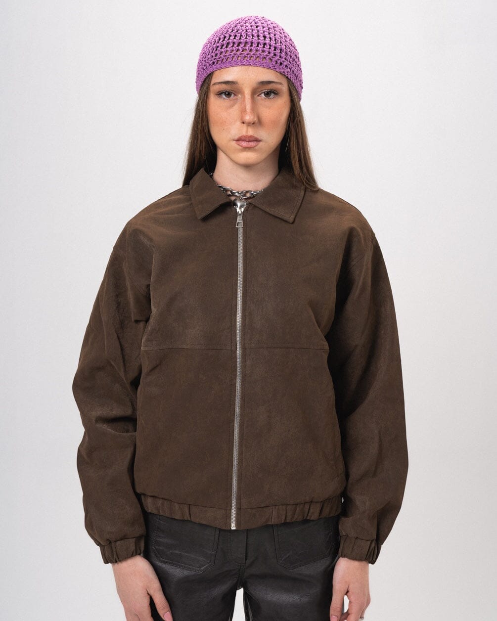 Brown Embroidered Oversized Leather Jacket Leather Jacket IN YOUR SHOE M