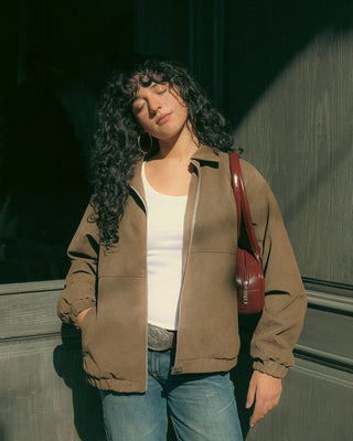 Brown Embroidered Oversized Leather Jacket Leather Jacket IN YOUR SHOE S