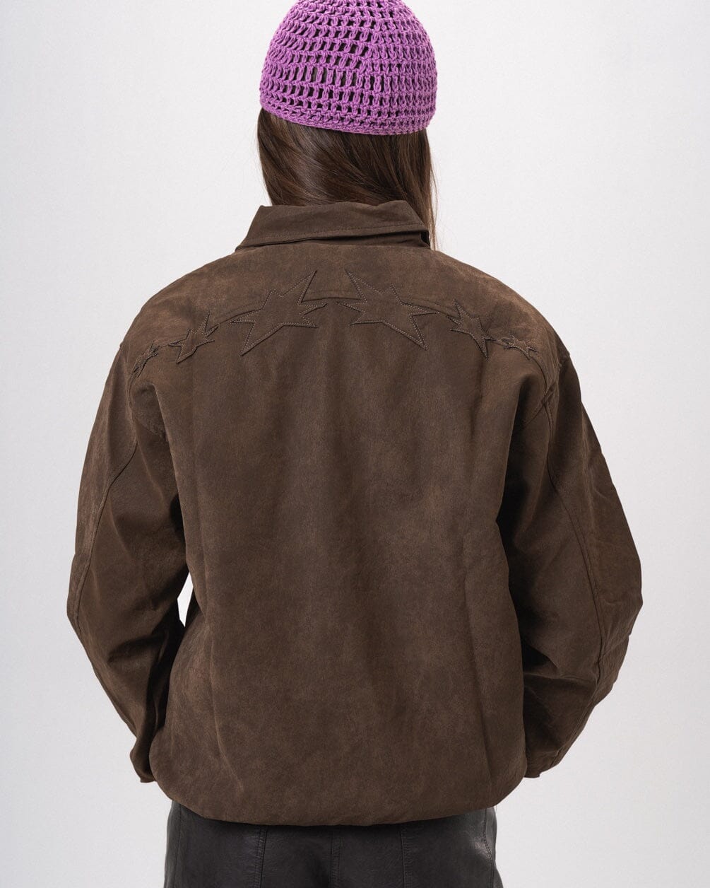 Brown Embroidered Oversized Leather Jacket Leather Jacket IN YOUR SHOE XL