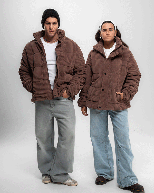 Brown Oversized Corduroy Puffer Jacket
