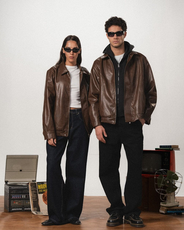Brown Oversized Leather Jacket