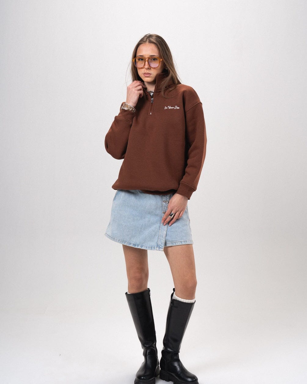 Brown Oversized Quarter Zipper Quarter Zipper IN YOUR SHOE L