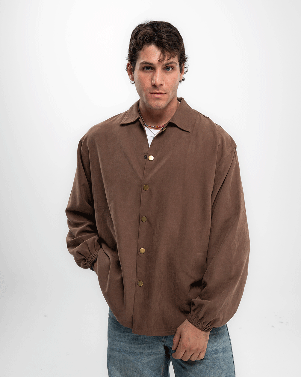Brown Oversized Textured Windbreaker Windbreaker IN YOUR SHOE