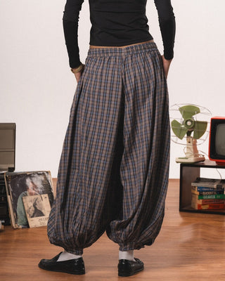 Brown Plaid Balloon Pants Pants IN YOUR SHOE L-XL