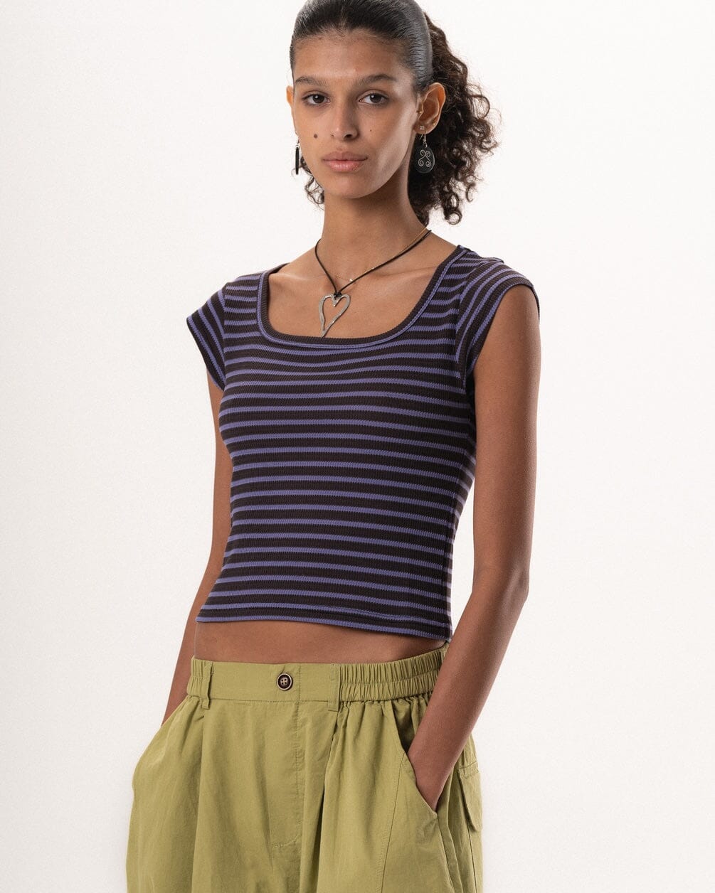 Brown Stripped Square Neck Top Tops IN YOUR SHOE L