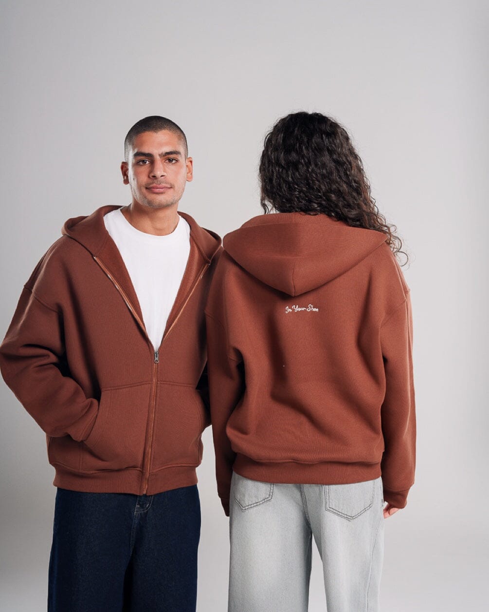 Brown Super Heavy Oversized Zip-Up Hoodie Zip Up Hoodies IN YOUR SHOE M