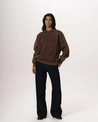 Brown Washed Boxy Crewneck Acid Washed Crewnecks IN YOUR SHOE M
