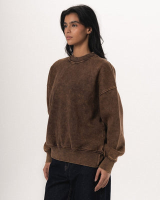 Brown Washed Boxy Crewneck Acid Washed Crewnecks IN YOUR SHOE