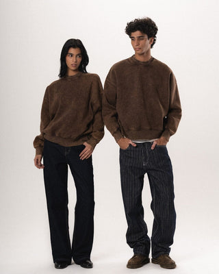 Brown Washed Boxy Crewneck Acid Washed Crewnecks IN YOUR SHOE S