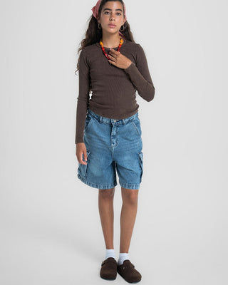 Brown Washed Long Sleeve Top Long Sleeve Tops IN YOUR SHOE