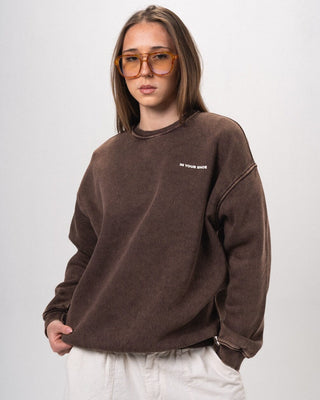 Brown Washed Oversized Crewneck Acid Washed Crewnecks IN YOUR SHOE M