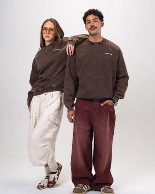 Brown Washed Oversized Crewneck Acid Washed Crewnecks IN YOUR SHOE S