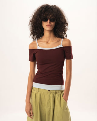 Burgundy Off Shoulder Double Layered Top Tops IN YOUR SHOE M