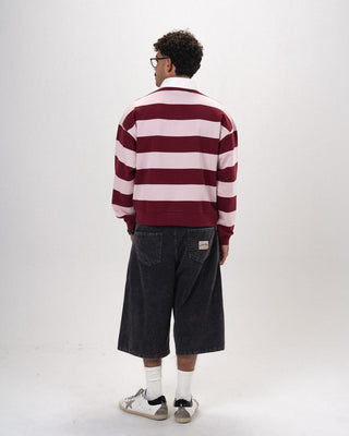 Burgundy & Powder Pink Striped Boxy Rugby Polo Polo T-Shirts IN YOUR SHOE