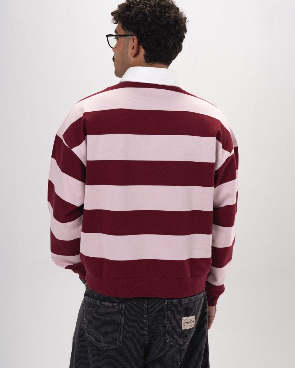Burgundy & Powder Pink Striped Boxy Rugby Polo Polo T-Shirts IN YOUR SHOE XL