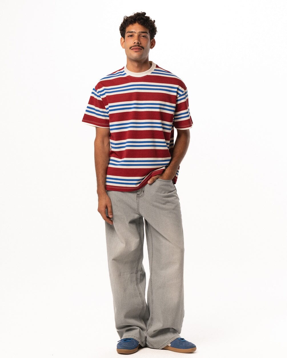 Burgundy Supernova Oversized Tee Striped Tees IN YOUR SHOE M