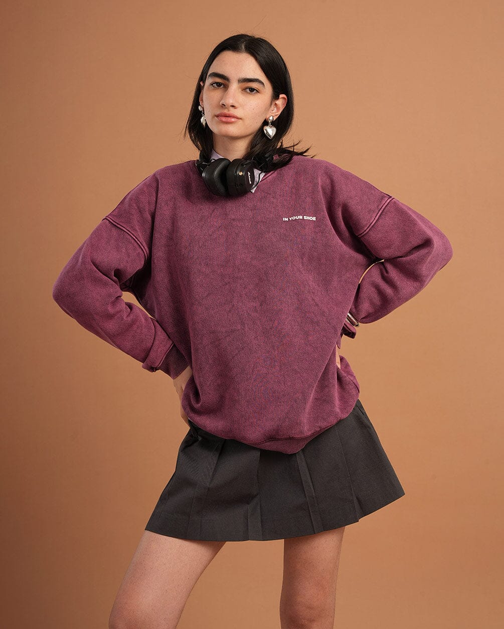 Burgundy Washed Boxy Crewneck Acid Washed Crewnecks IN YOUR SHOE S