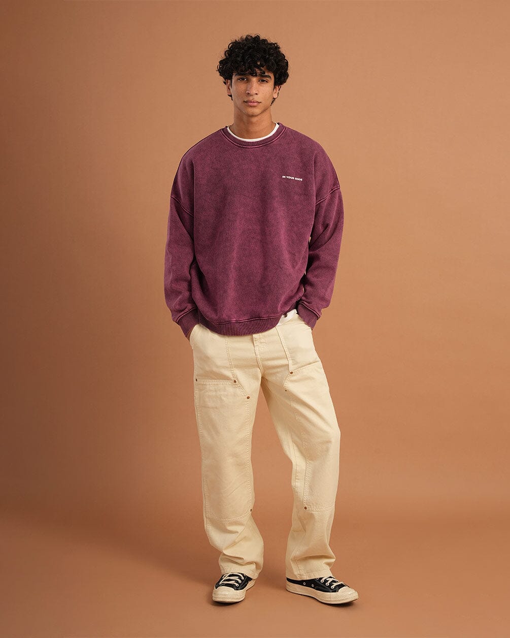 Burgundy Washed Boxy Crewneck Acid Washed Crewnecks IN YOUR SHOE L