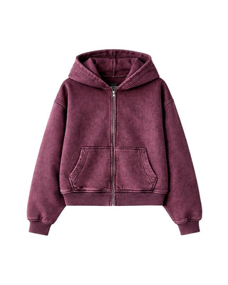 Burgundy Washed Boxy Zip-Up Hoodie Zip Up Hoodies IN YOUR SHOE S