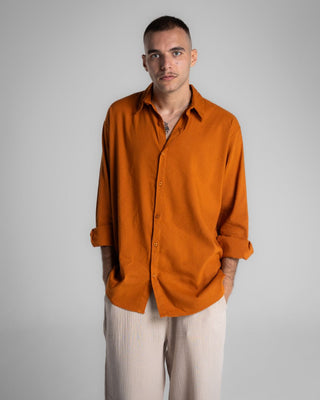 Camel Brown Boyfriend Linen Shirt Boyfriend Shirt IN YOUR SHOE L