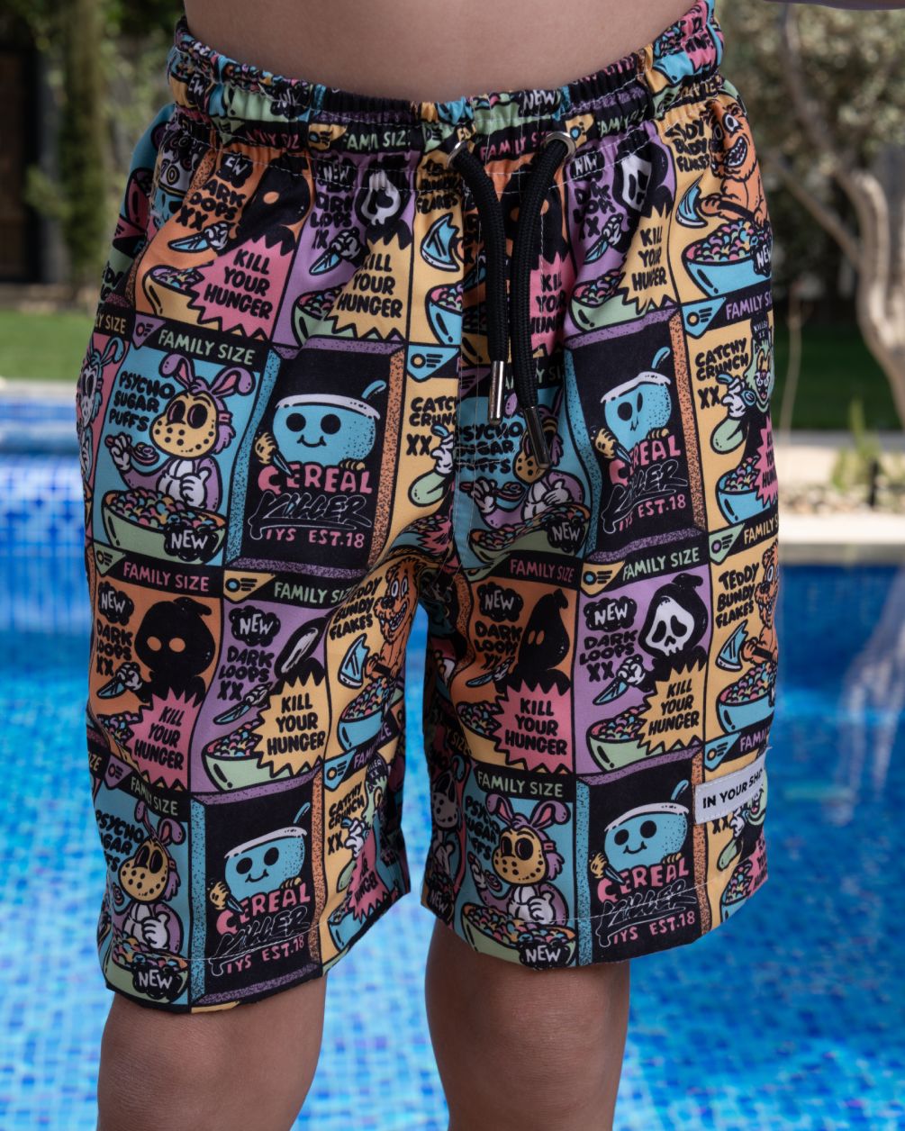 Cereal Crimes Kids Swim Shorts Kids Swim Shorts IN YOUR SHOE