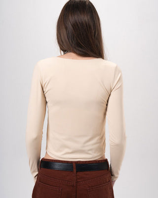 Creamy Beige Square Neck Top Long Sleeve Tops IN YOUR SHOE M