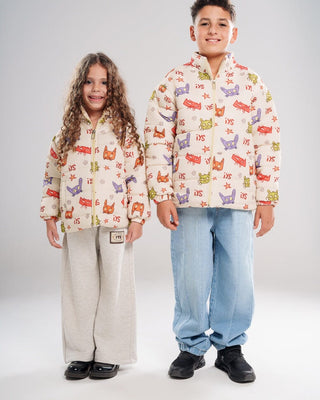 Creamy White Kids Oversized AOP Puffer Jacket Kids Jacket IN YOUR SHOE 2-3