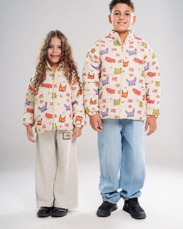 Creamy White Kids Oversized AOP Puffer Jacket