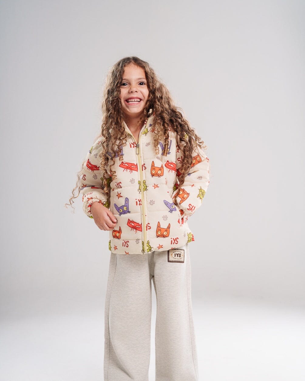 Creamy White Kids Oversized AOP Puffer Jacket Kids Jacket IN YOUR SHOE 4-5