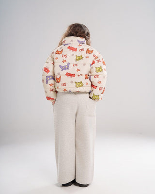 Creamy White Kids Oversized AOP Puffer Jacket Kids Jacket IN YOUR SHOE 6-7