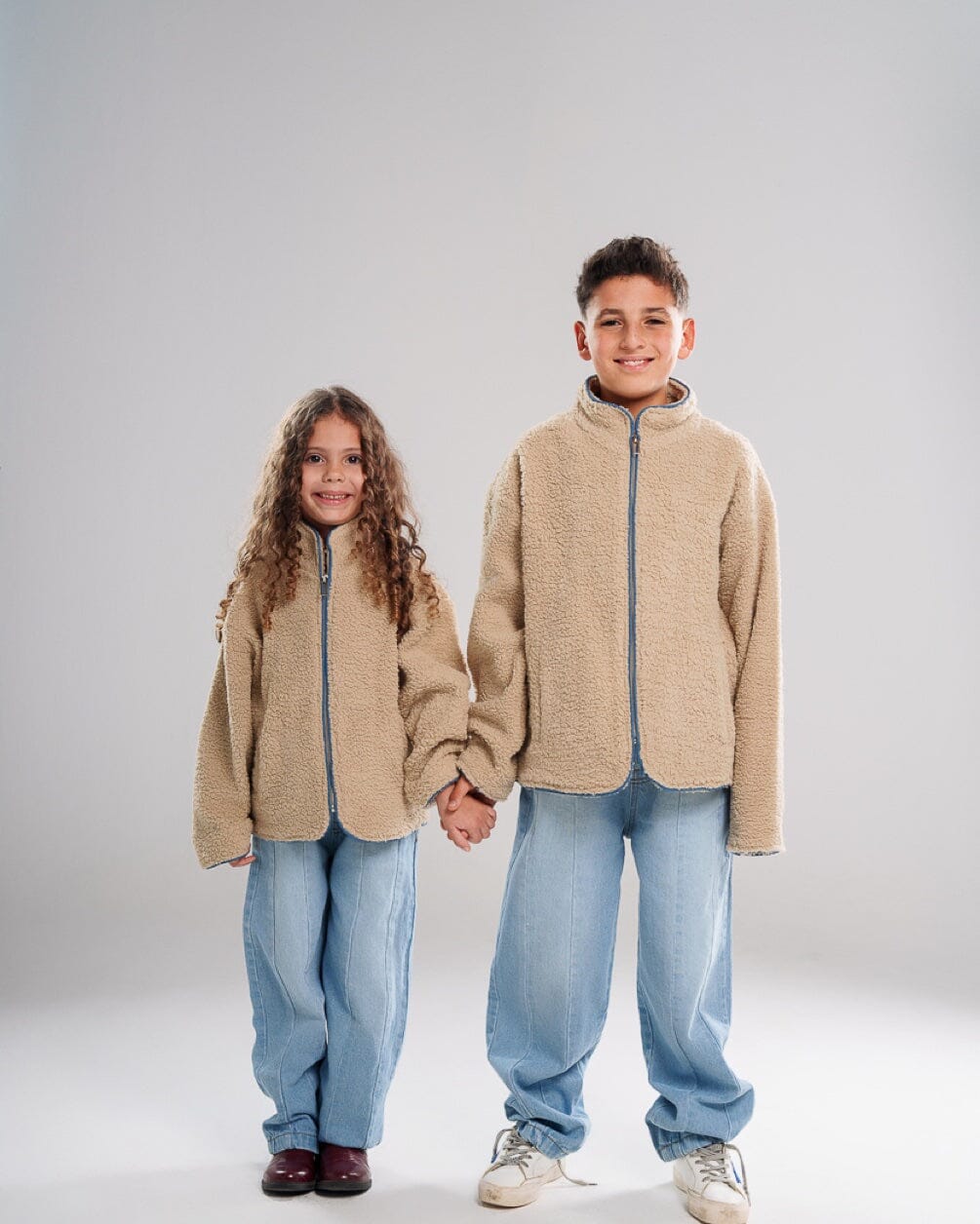 Creamy White With Bias Teal Kids Boxy Teddy Jacket Kids Jacket IN YOUR SHOE 2-3