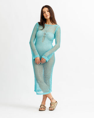 Cyan Knitted Fishnet Dress Fishnet Dress IN YOUR SHOE S-M