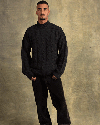 Dark Grey Cable Knit Sweater Cable Knit Sweater IN YOUR SHOE L-XL