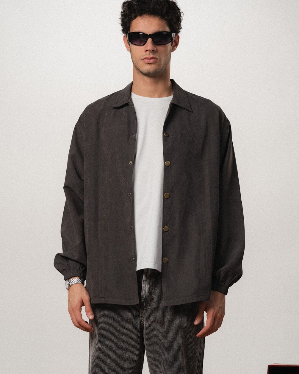 Dark Grey Oversized Textured Windbreaker Windbreaker IN YOUR SHOE