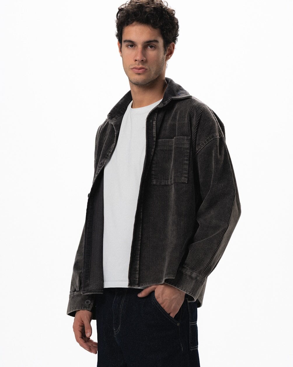 Dark Grey Oversized Washed Corduroy Shirt Corduroy Shirts IN YOUR SHOE XL