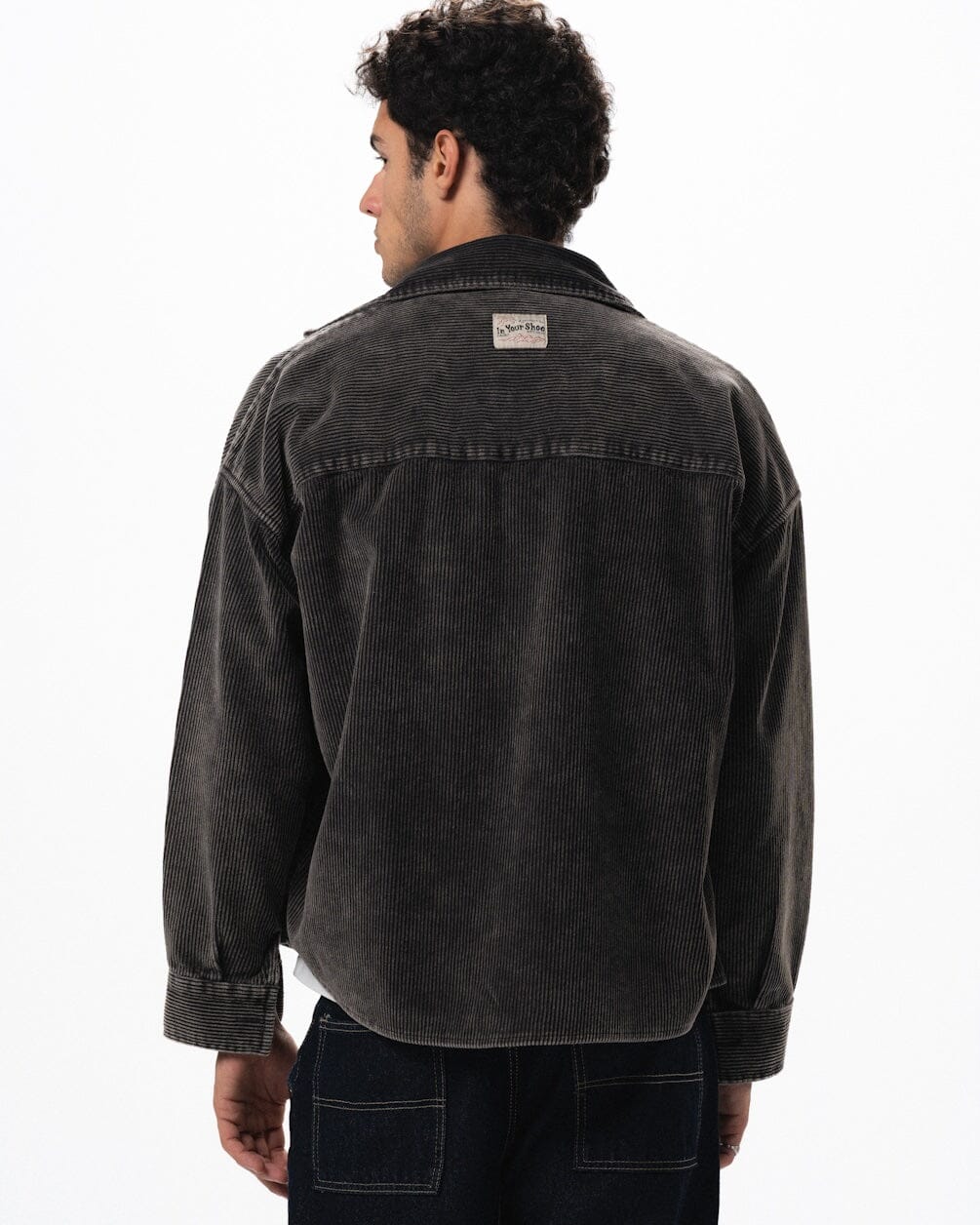 Dark Grey Oversized Washed Corduroy Shirt Corduroy Shirts IN YOUR SHOE L
