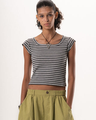Dark Grey Stripped Square Neck Top Tops IN YOUR SHOE M